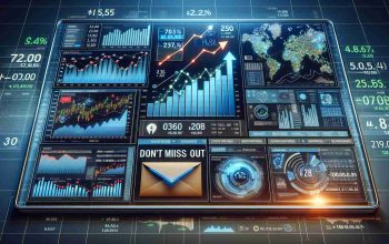 Realistic high-definition image of a digital financial dashboard highlighting unexpected growth in biotech stocks in the current year. The panel displays dramatic upward-trending charts, bar graphs, and other data visualizations indicating a boon in the biotech market sector, including sharp upward arrows and 'shocked' emoticons. A bold envelope is somewhere on the dashboard with 'Don't Miss Out' written on it to underline the imperative of participation in this market opportunity.