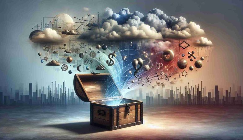 An imagined scenario of a high-definition photo conceptually representing the unasserted potential of a biotechnology company named 'Bloomage BioTechnology'. This includes abstract imagery related to uncertainty, such as cloudy skies, a treasure chest that’s still closed represent hesitation in investment. Please do not include any logos or specific identifiable symbols of the company.