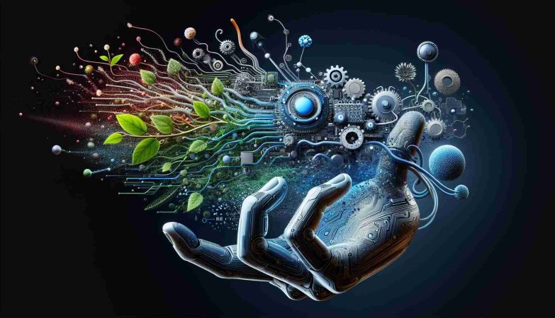 Realistic, high-definition image representing the concept of 'Unleashing Potential: The Biotechnology Revolution is Here!'. The depiction may show a hand, symbolic of human potential, releasing a mix of technology and biological elements. Tech elements could include circuitry, gear wheels, silicon chips or DNA models while biological elements can be portrayed as plant tendrils, vines, blossoms or cells. Use cool blues, silvers, and grays for the technology, and a contrasting warm palette of greens and browns for the biological part. The color palette creating an interplay between the disciplines, symbolizing their fusion in the field of biotechnology.